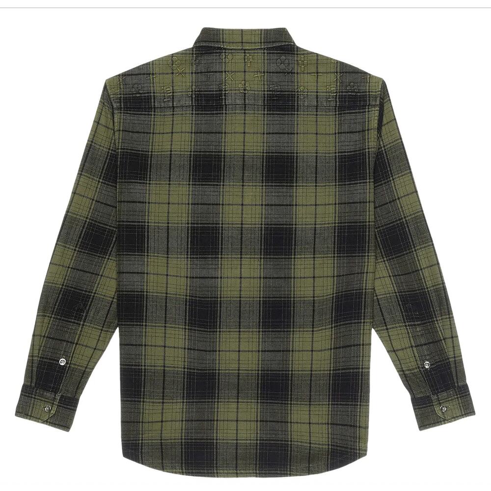 PURPLE BRAND Men's Plaid Flannel Shirt Size SMALL Green Black Heavyweight - Picture 2 of 11